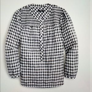 J Crew smocked popover top in crinkle gingham